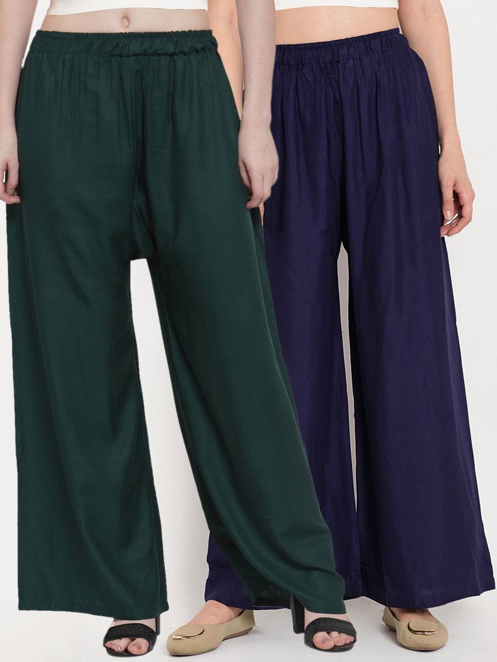 TAG 7 Women Pack of 2 Solid Flared Palazzos