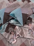 ROMEE Brown Geometric Print 144 TC Microfiber Queen Bedsheet with 2 Pillow Covers