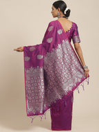 Saree Mall Magenta & Silver-Toned Floral Silk Blend Dharmavaram Saree - Distacart