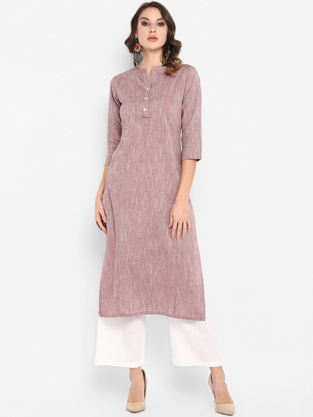 Janasya Mauve Solid Straight Kurta - Distacart
