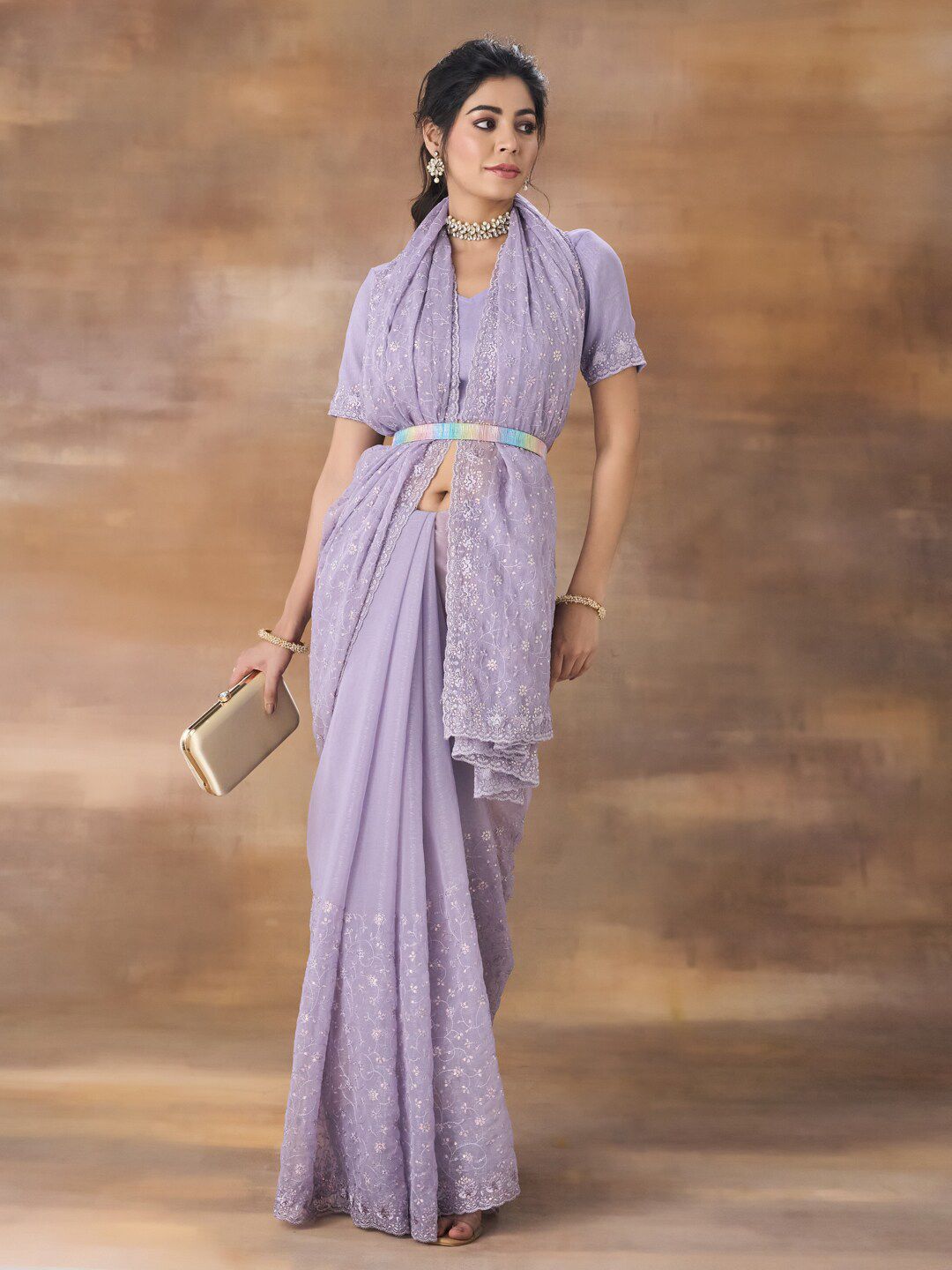 kasee Embroidered Floral Sequinned Saree - Distacart