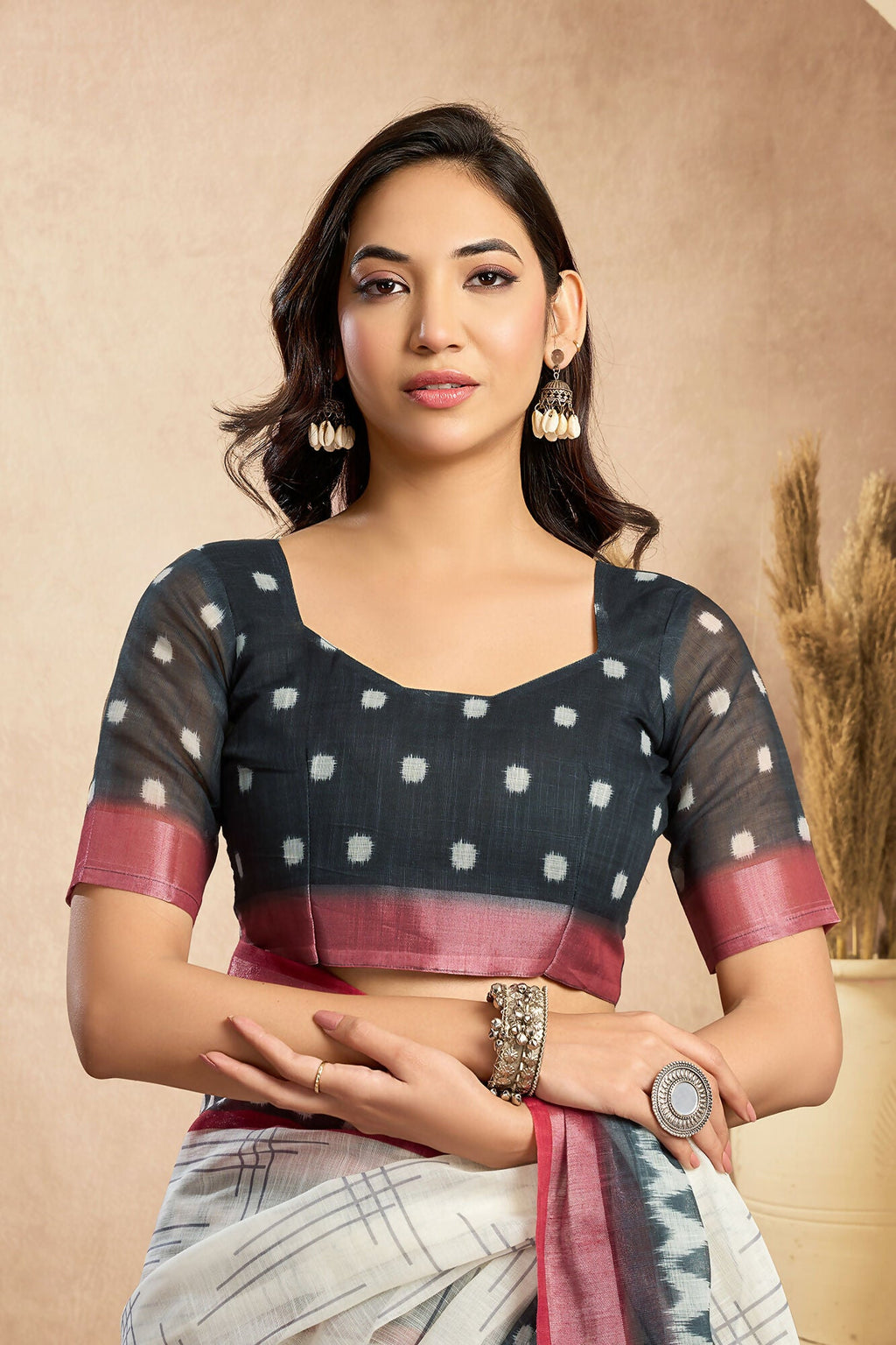 Vastranavya Digital Printed Linen Ready To Wear Pocket Saree with Unstitched Blouse - Distacart