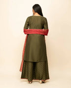 FIORRA Women's Green Silk Blend Straight Kurta Palazzo Set With Dupatta