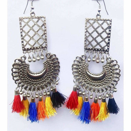 MS Fashion India Silver Oxidized Chandbali Latest Designer Thread Earrings