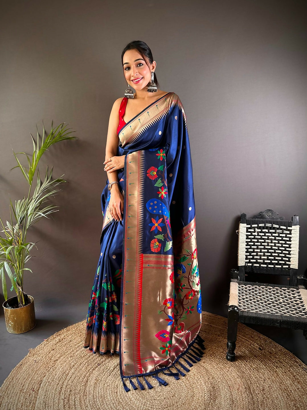 Joban Fashion Red Motifs Paithani Sarees