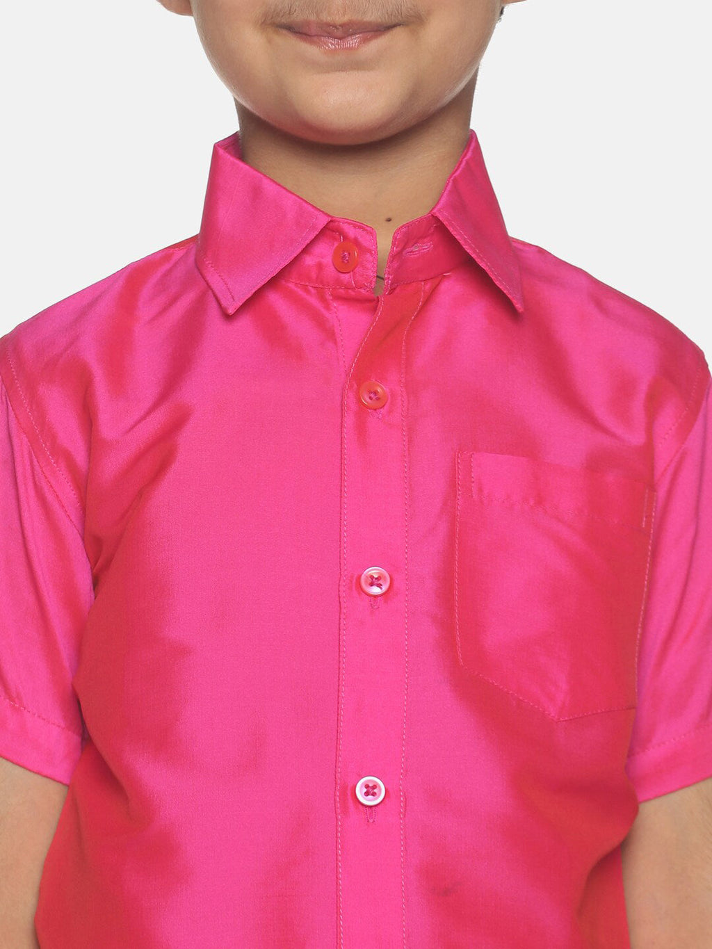 Sethukrishna Boys Pink & White Solid Shirt and Veshti
