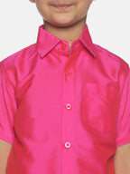 Sethukrishna Boys Pink & White Solid Shirt and Veshti