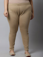 TAG 7 Women Plus size Beige Solid Leggings