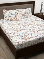 Story@home White & Yellow Ethnic Motifs Cotton 186 TC Queen Bedsheet With 2 Pillow Covers