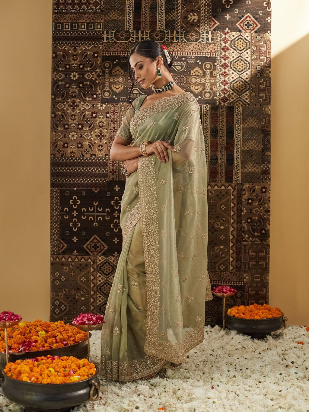 kasee Floral Zardozi Supernet Designer Saree