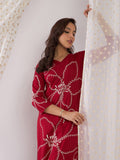Indo Era Floral Embroidered Beads And Stones Straight Kurta With Palazzos