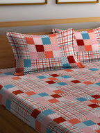 BOMBAY DYEING Marigold Pink Geometric Cotton 104 TC King Bedsheet & 2 Pillow Covers