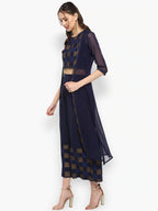 Janasya Navy Blue Printed Top with Palazzos - Distacart