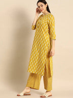 Vamika Printed Cotton Yellow Party Wear/Casual Wear Kurta Set/Suit - Distacart