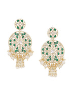 Shoshaa Green & Gold-Plated Kundan Studded Contemporary Jhumkas Earrings - Distacart