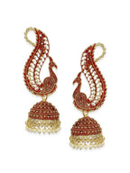 Anikas Creation Red & Gold-Polished Peacock Shaped Jhumkas