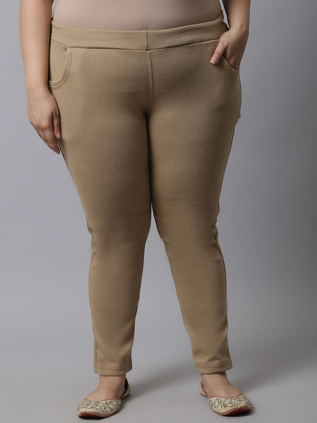 TAG 7 Women Plus size Beige Solid Ankle-Length Leggings