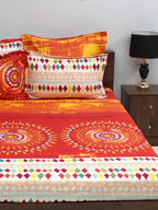 BOMBAY DYEING Celebrating India Red & Blue Printed Cotton 210 TC King Bedsheet Set