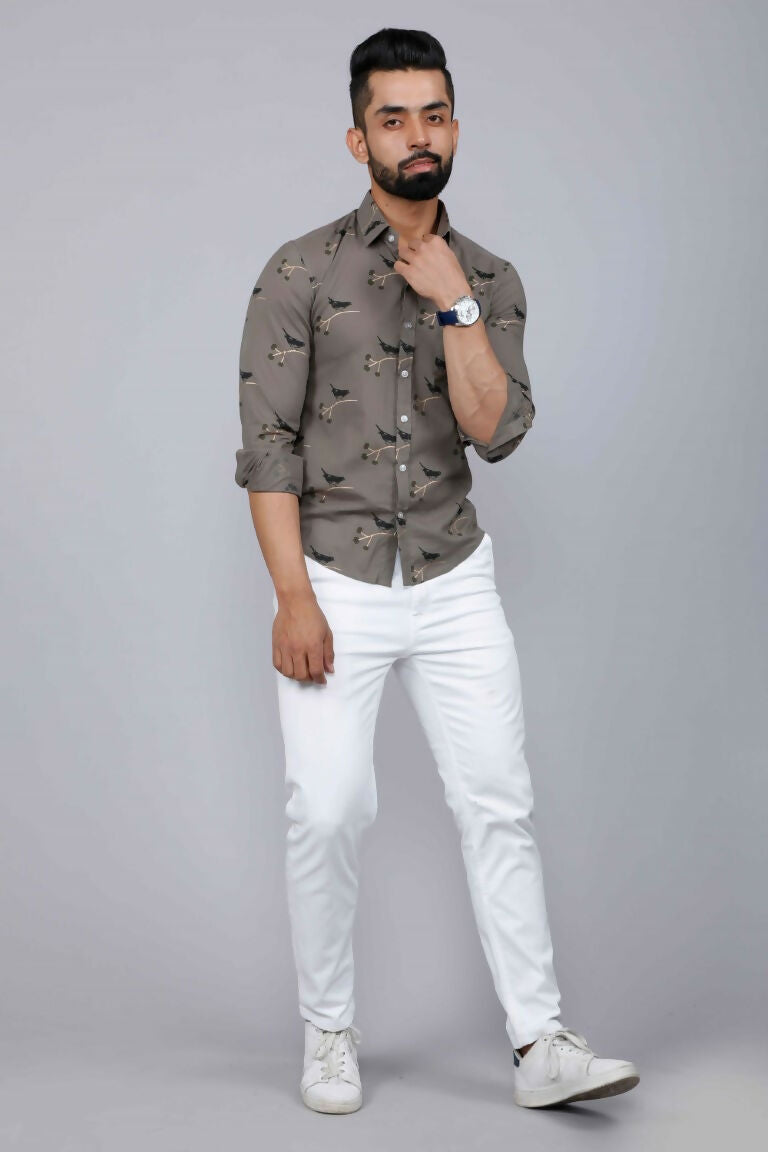 Miravan Men's Grey Floral Print Casual Shirt