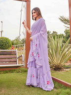 Tikhi Imli Printed Ruffle Saree With Mirror Embroidered Work Blouse - Distacart