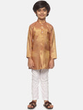 Sethukrishna Boys Gold-Toned & Red Printed Kurta with Pyjamas