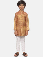 Sethukrishna Boys Gold-Toned & Red Printed Kurta with Pyjamas