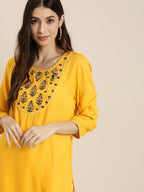 All About You Women Yellow & Beige Embroidered Kurta with Palazzos