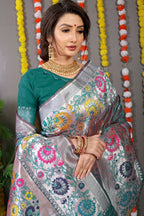 Jyoti Fashion Women's Bottle Green Banarasi Silk Zari Woven Saree with Blouse