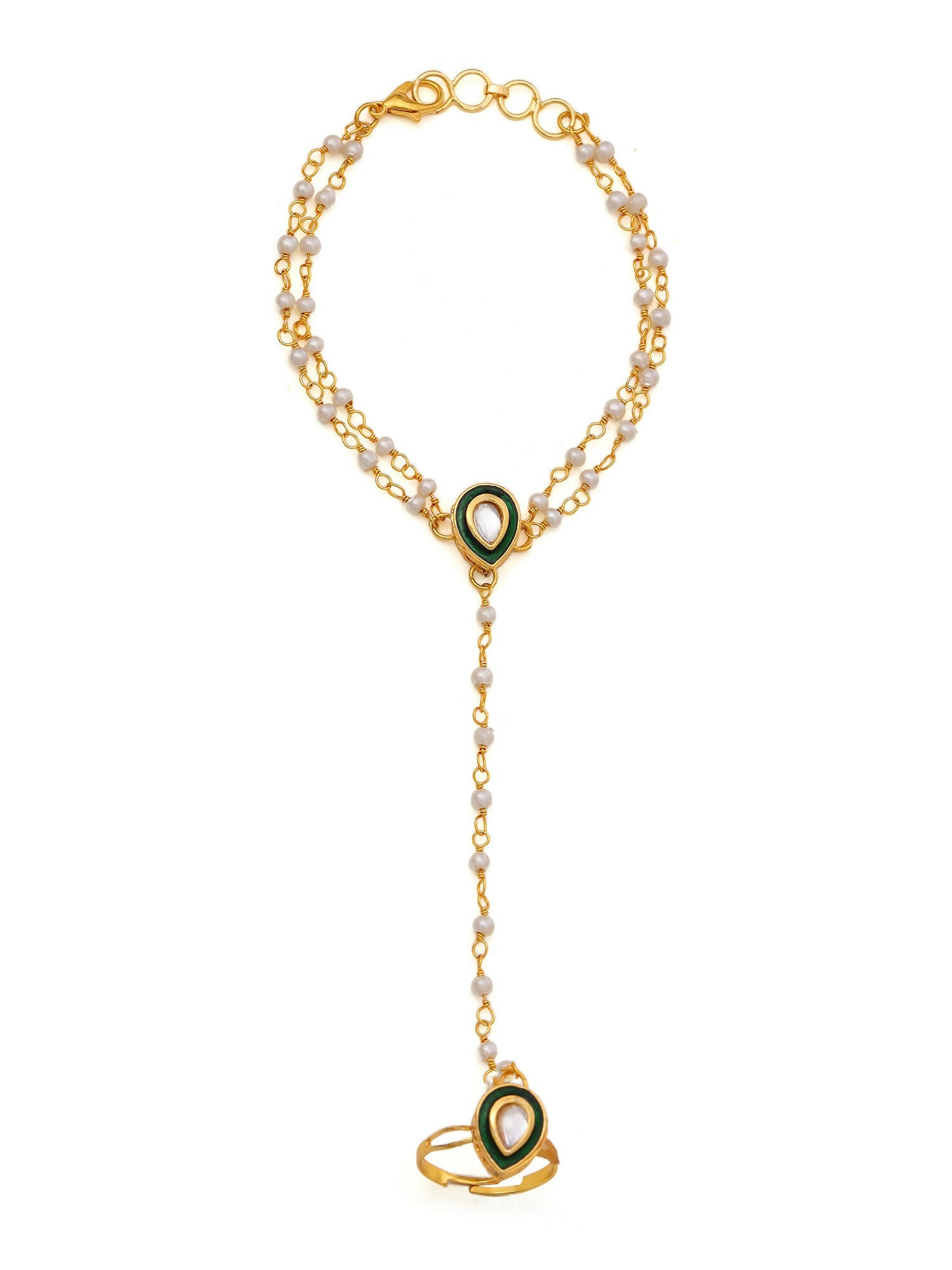 Ruby Raang Gold Green Meenakari Kundan Haath Phool - Distacart