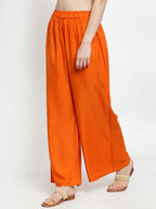 TAG 7 Women Orange Solid Wide Leg Palazzos