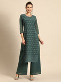 All About You Women Green Ethnic Motifs Embroidered Regular Chikankari Kurta with Palazzos