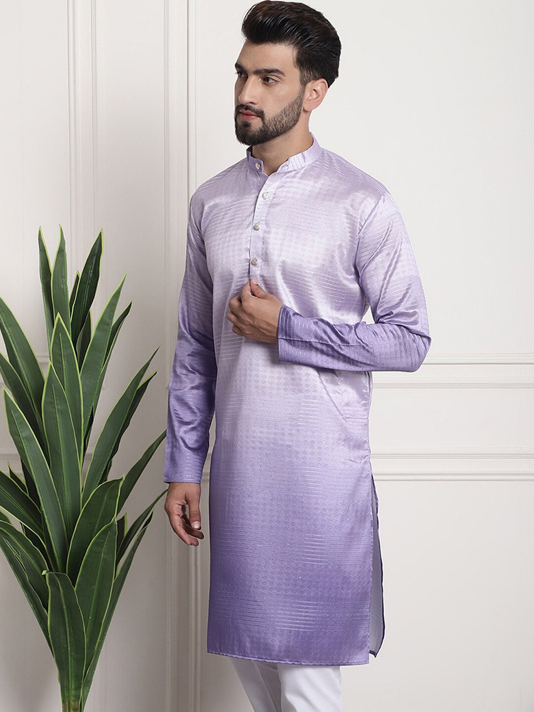 Sojanya Woven Design Mandarin Collar Silk Cotton Kurta