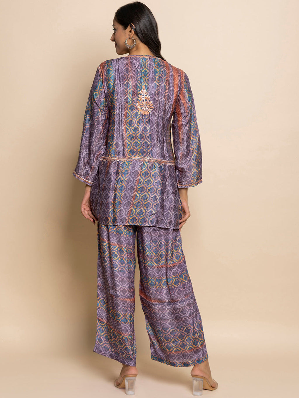 HOUSE OF KARI Floral Embroidered Regular Chikankari Straight Kurta with Palazzos