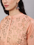 Aks Floral Printed Layered Chanderi Silk A Line Kurta