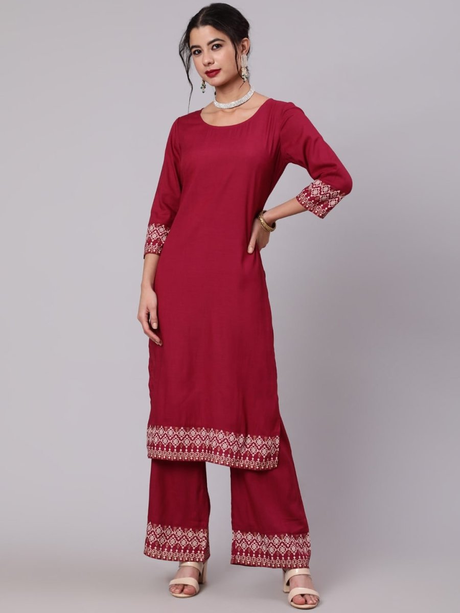 Aks Ethnic Motifs Printed Round Neck Kurta with Palazzos