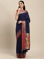 Shree Shyam Fashion Silk Blend Blue Saree - Distacart