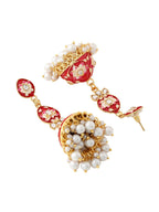 NVR Women Gold Plated Red Kundan Jhumkas Earrings - Distacart