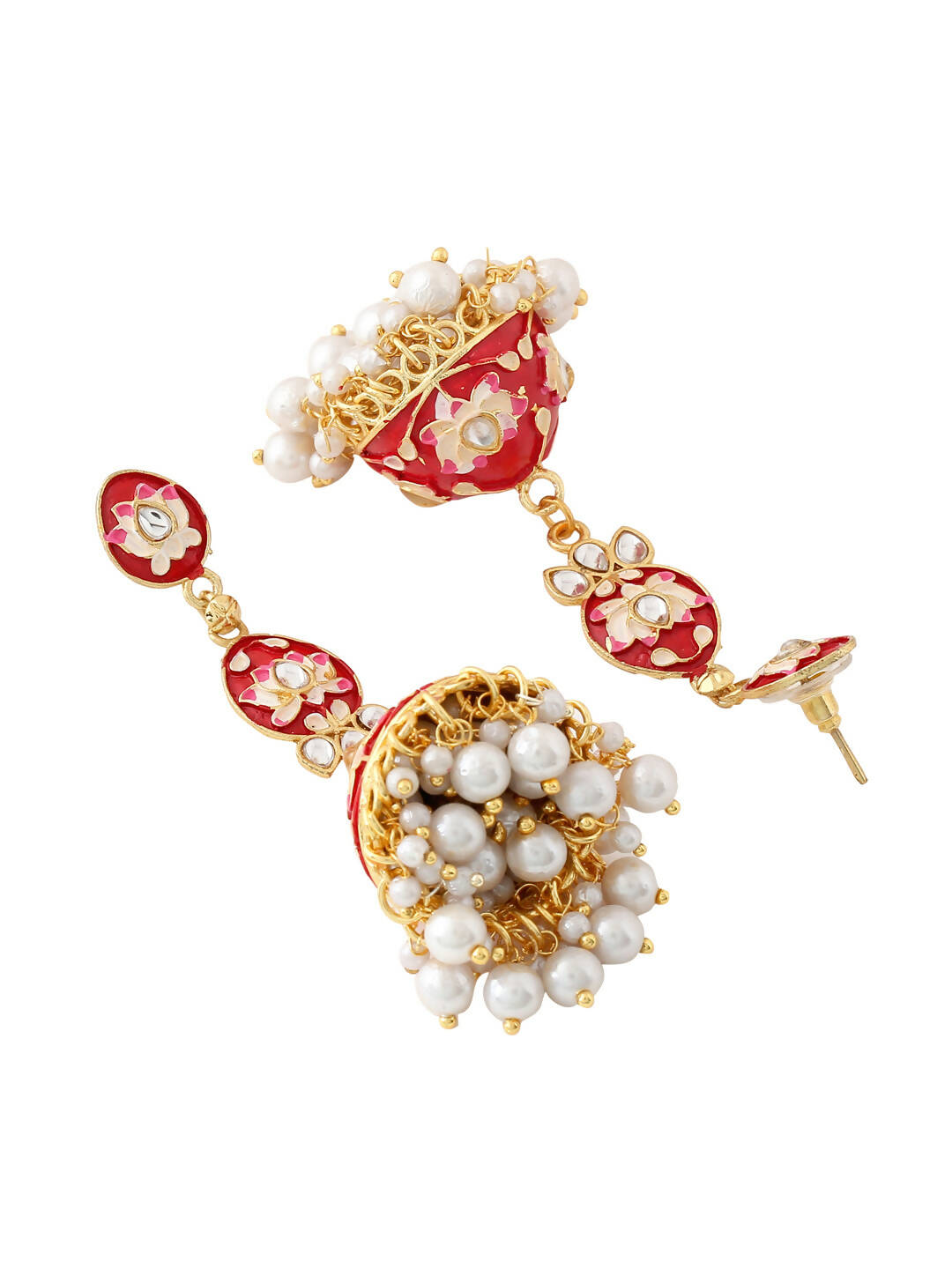 NVR Women Gold Plated Red Kundan Jhumkas Earrings - Distacart