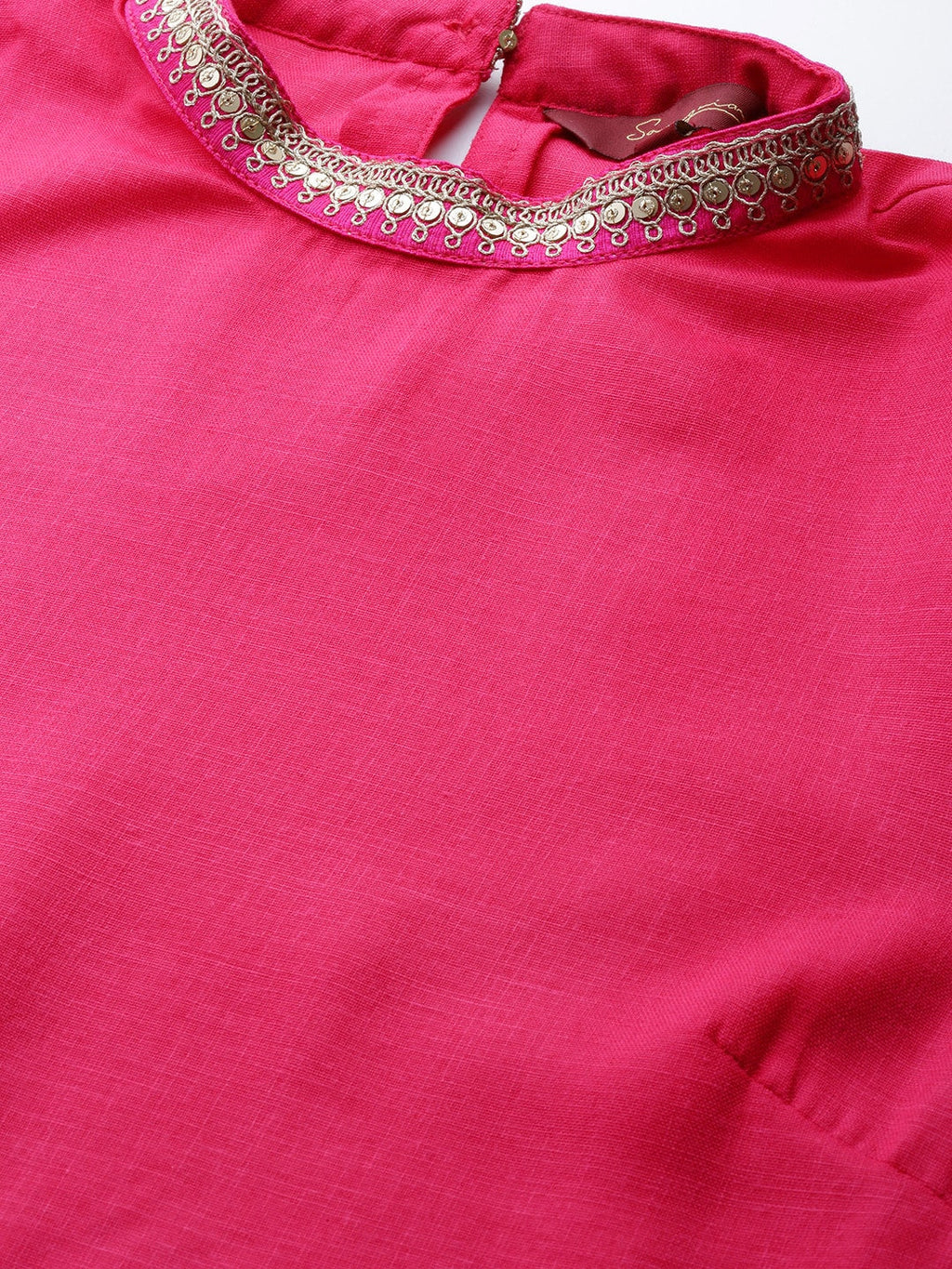 Sangria Women Pink & Orange Solid Thread Work Kurta with Palazzos