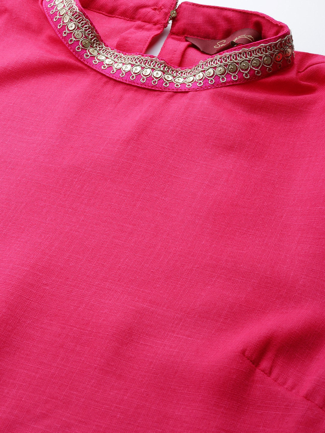 Sangria Women Pink & Orange Solid Thread Work Kurta with Palazzos