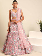 House of Panchhi Pink Net Sequins, Mirror and thread embroidery Lehenga choli & Dupatta