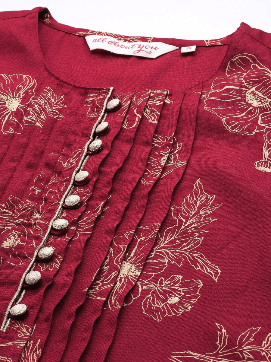 All About You Floral Print Pleated Kurta with Palazzos