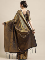 Saree Mall Navy Blue & Gold-Toned Ethnic Motifs Zari Silk Blend Banarasi Saree - Distacart