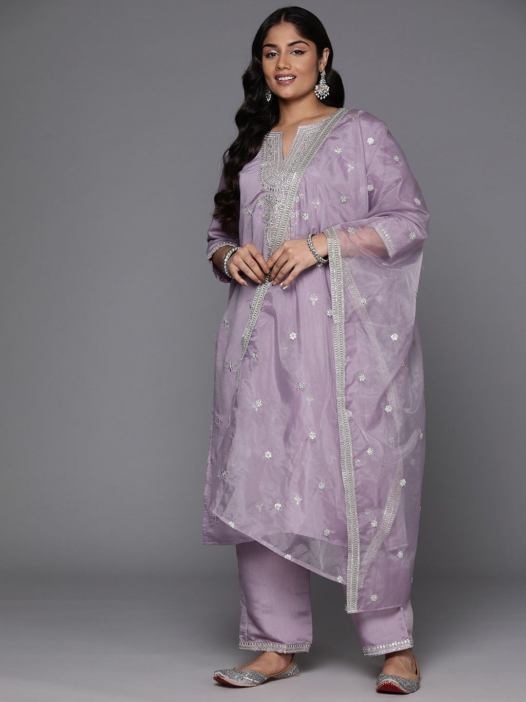 Indo Era Plus Size Embroidered Regular Sequinned Kurta with Trousers & With Dupatta - Distacart