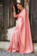 DEIANA'S Beautiful Designer Golden zari Soft Lichi Silk Saree - Light Pink