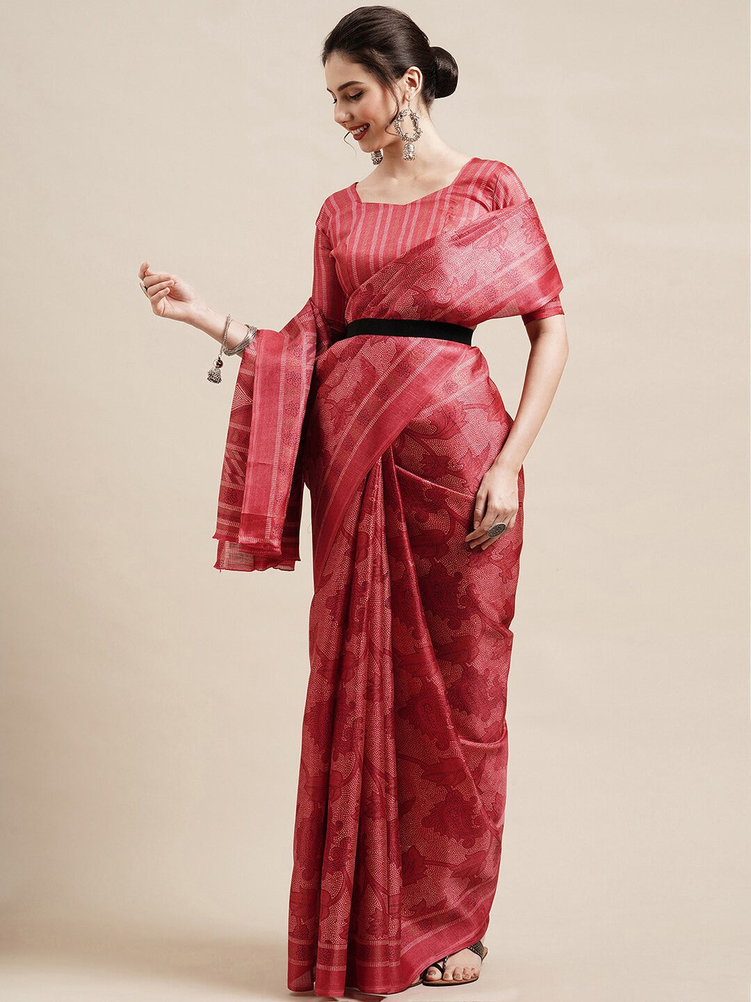 Saree Mall Red & White Ethnic Motifs Art Silk Saree - Distacart