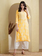 ADA Floral Lucknowi Chikankari Straight Kurta