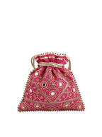 Masq Pink & Gold-Toned Embellished Embroidered Potli Clutch - Distacart