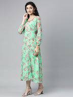 Souchii Sea Green Floral Chiffon Maxi Dress - Distacart