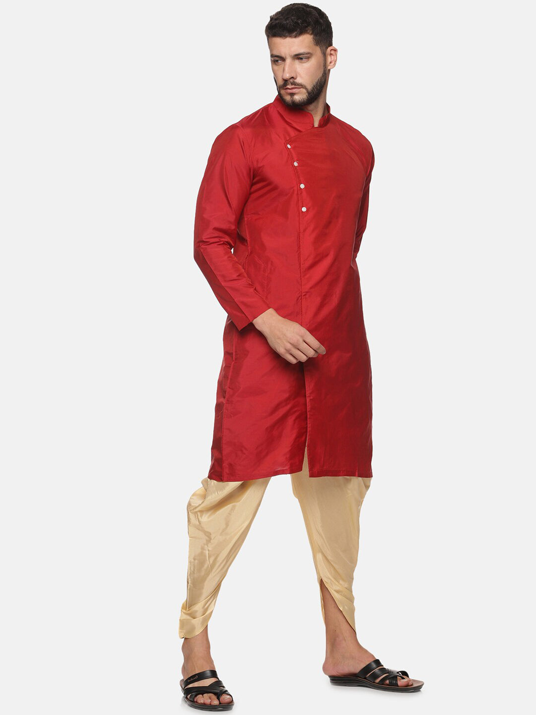 Sethukrishna Men Maroon Angrakha Kurta with Dhoti Pants - Distacart